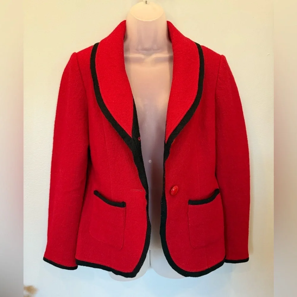 Grace Elements 100% Wool Red Blazer with Black Trim - Size 10